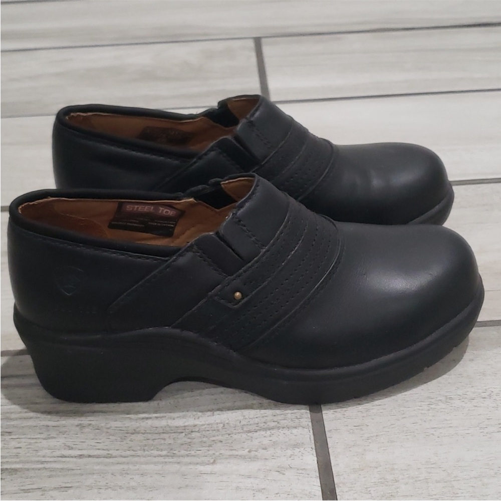 Ariat steel toe anti-slip Black Leather Slip-On mules work Shoes
